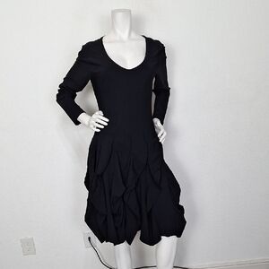Indies Black Witchy Whimsigoth V-Neck Long Sleeve Ruffle Midi Dress Size 4